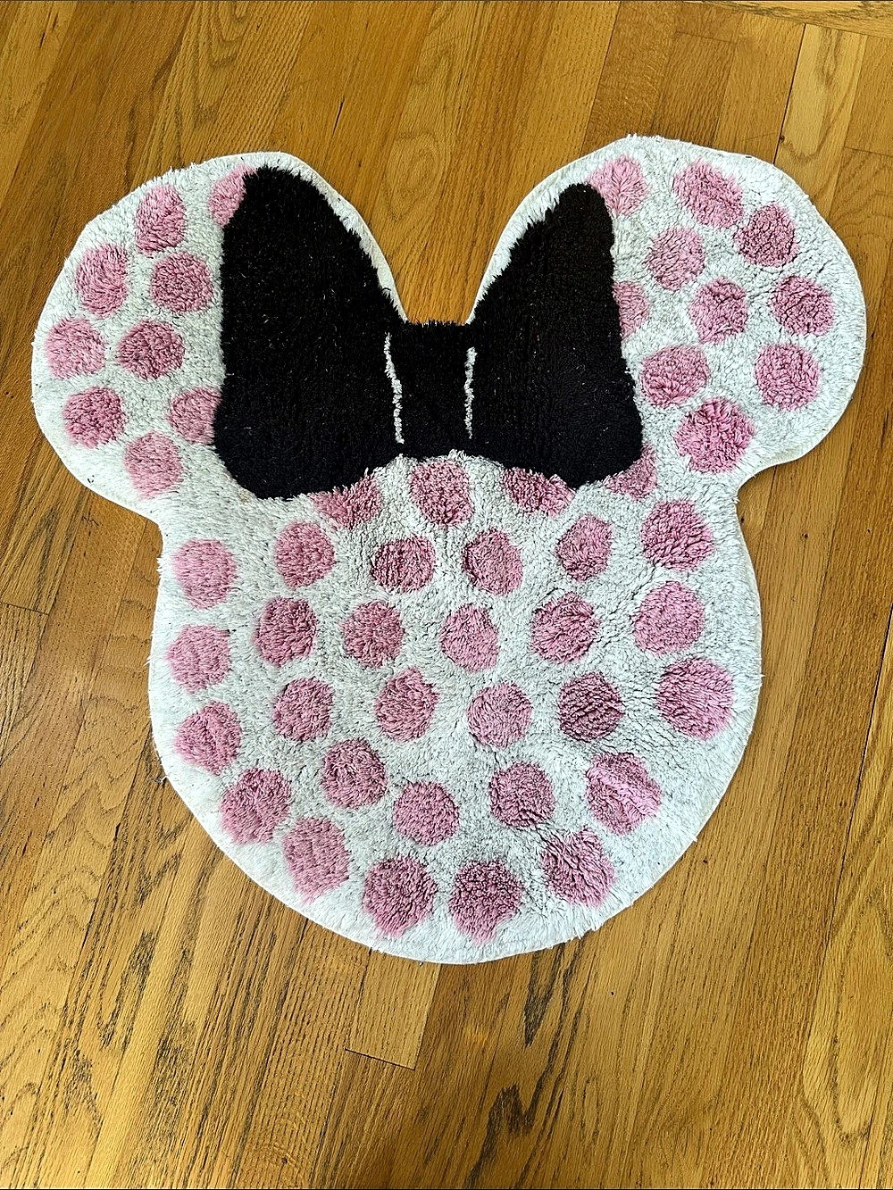 Vintage Disney Minnie Mouse Shaped Bath Mat Pink & White Cotton
